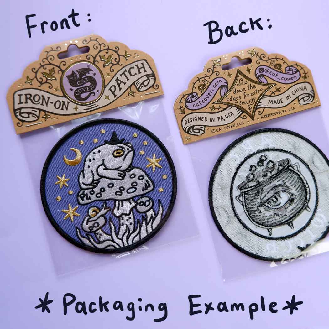 Grumpy Toad Witch Embroidered Patch – 4" Metallic Gold Iron-On