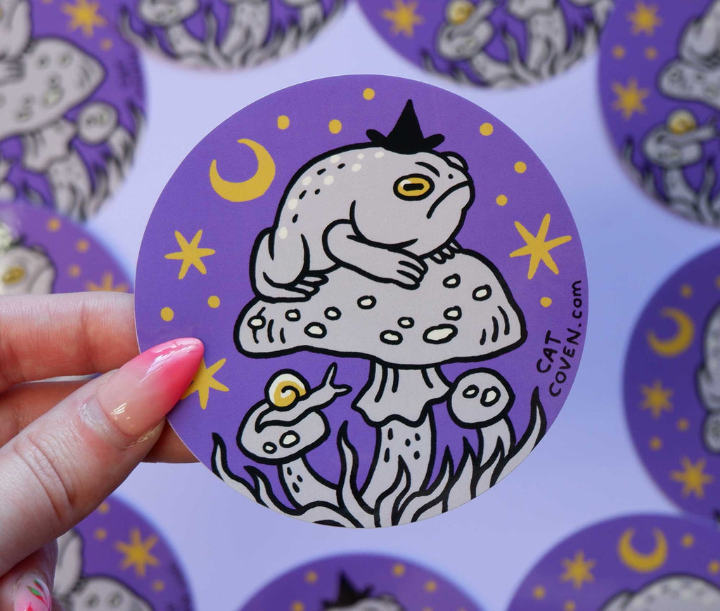 Grumpy Toad Witch Sticker – Dishwasher Safe, 3.5"
