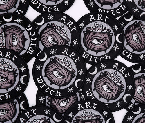 Art Witch Embroidered Patch – 4" Metallic Silver Iron-On