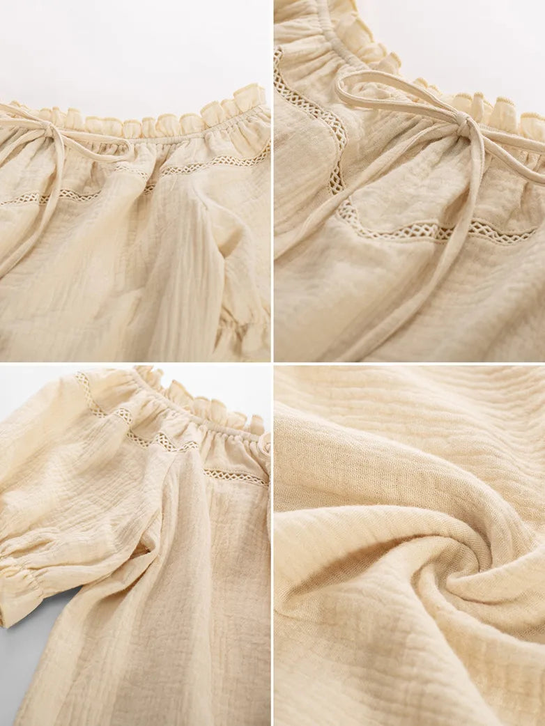 Women Renaissance Cotton Tops Crew Neck Off Shoulder Tops
