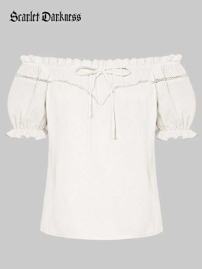 Women Renaissance Cotton Tops Crew Neck Off Shoulder Tops