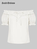Women Renaissance Cotton Tops Crew Neck Off Shoulder Tops
