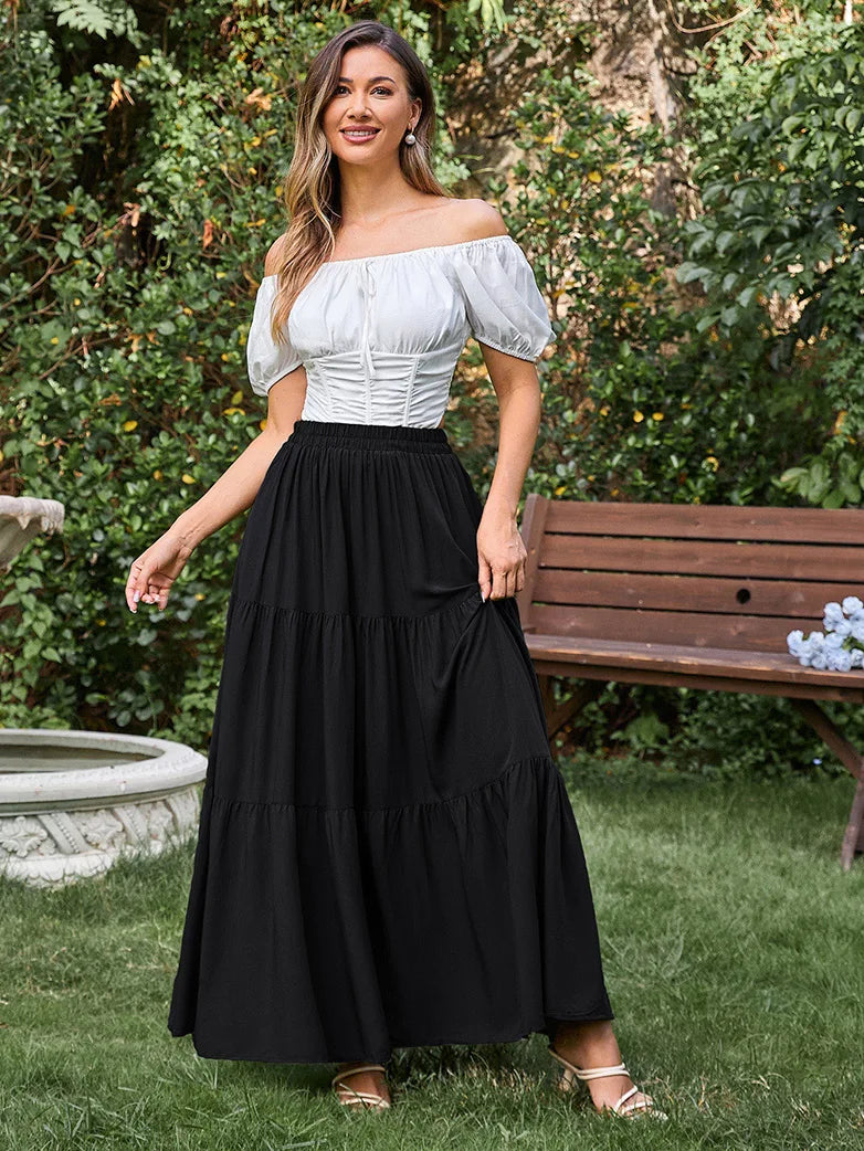 Renaissance Elastic Waist Swing Skirt with Pockets